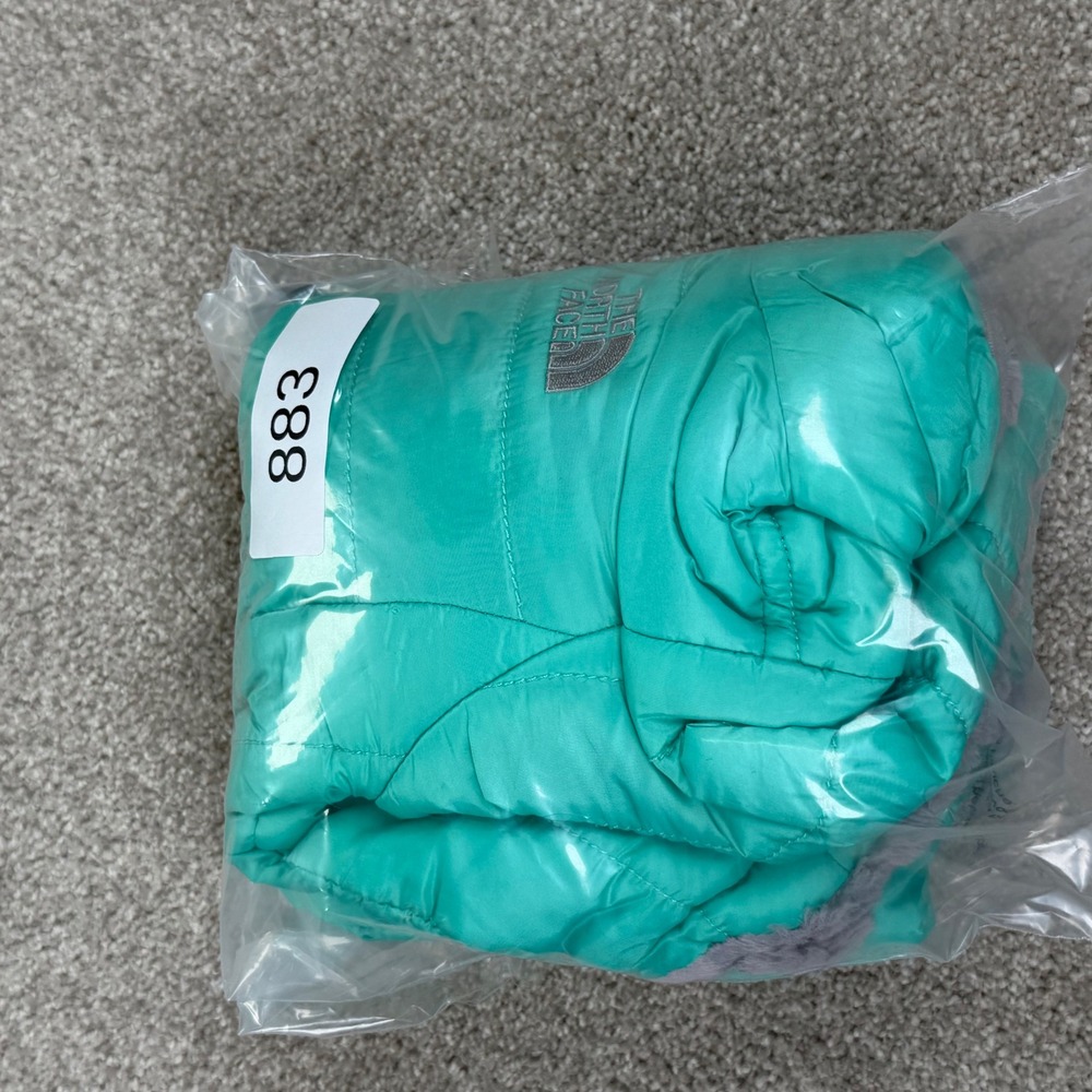 The North Face Infant 6-12M Reversible Jacket Teal Grey Quilted Fleece Hooded - Picture 8 of 8